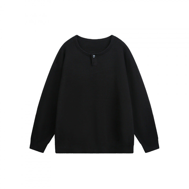 Unisex Oversize fine knit pullover with short Henley closure and structured mélange quality Mune Fashion