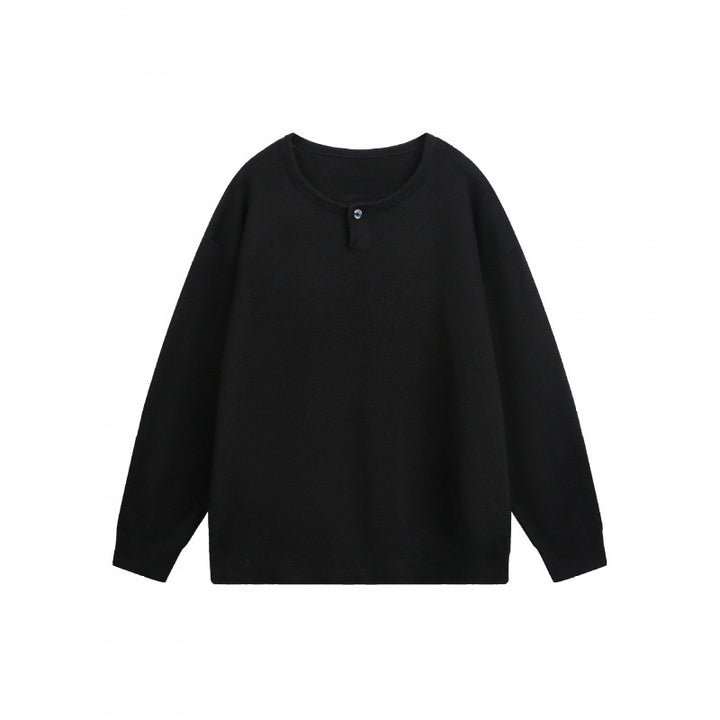 Unisex Oversize fine knit pullover with short Henley closure and structured mélange quality Mune Fashion