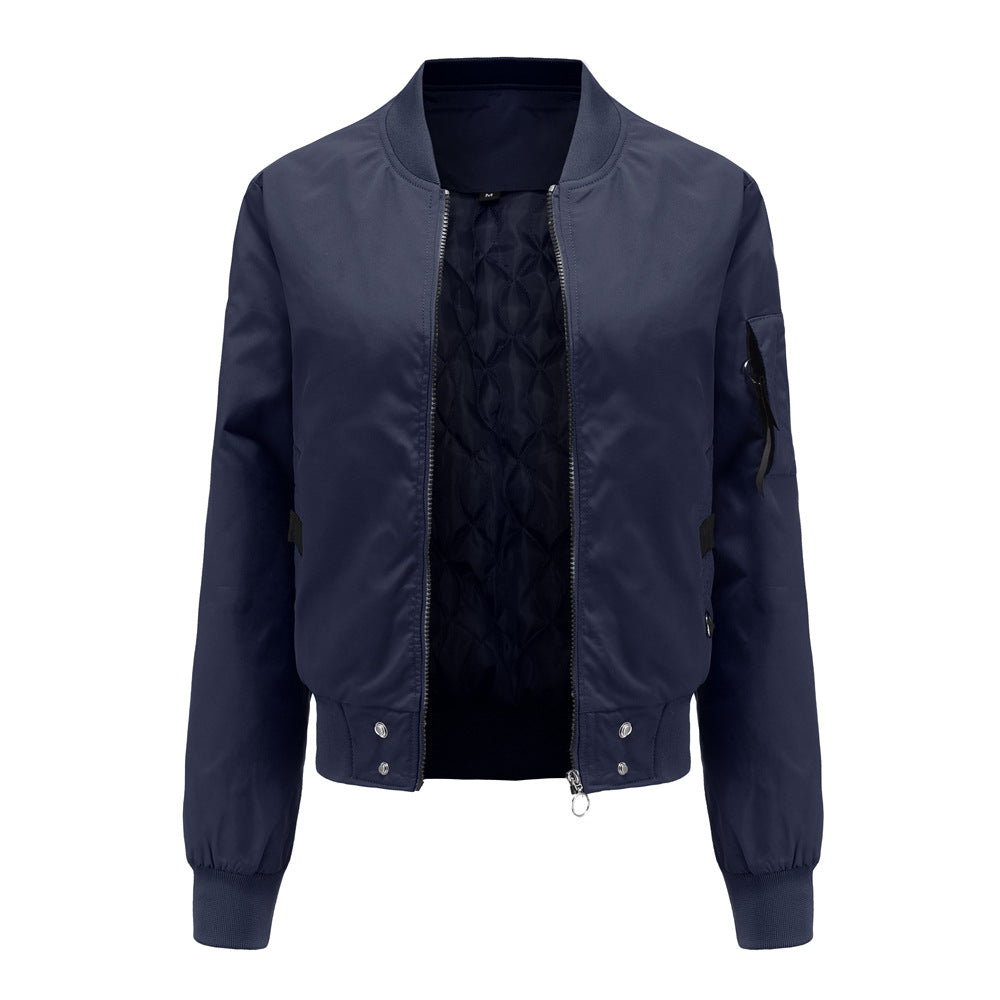 Women's lightweight bomber jacket with ring zipper, sleeve pocket, and tailored silhouette Mune Fashion