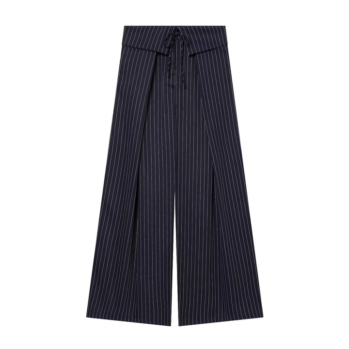 Women's Wide Culotte Pants with High Waist, Drawstring and Front Leg Slits Mune Fashion