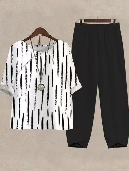Women's oversized shirt with brushstroke pattern, dropped shoulder and elastic comfort pants with drawstring Mune Fashion