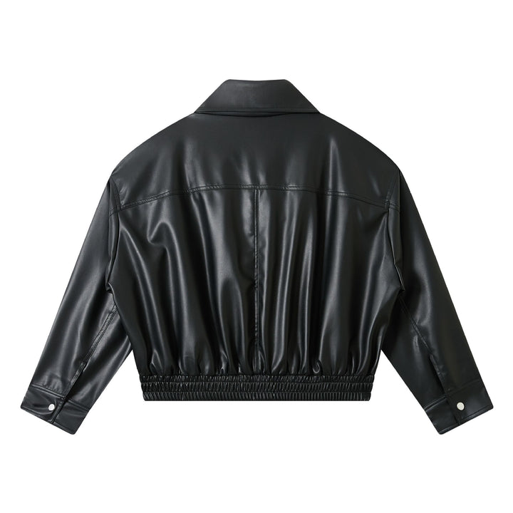 Men's faux leather bomber jacket in boxy cut with elastic hem and double zipper Mune Fashion