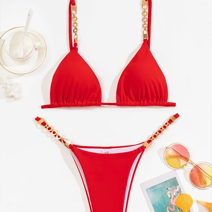 Women's Triangle Bikini with Luxurious Chain Accents Mune Fashion