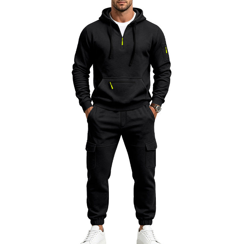 Men's Cargo Jogging Set with Hood, Half Zipper and Multi Pockets Mune Fashion