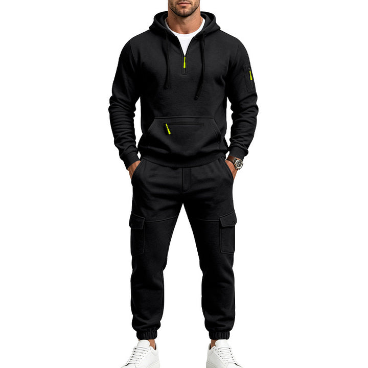 Men's Cargo Jogging Set with Hood, Half Zipper and Multi Pockets Mune Fashion