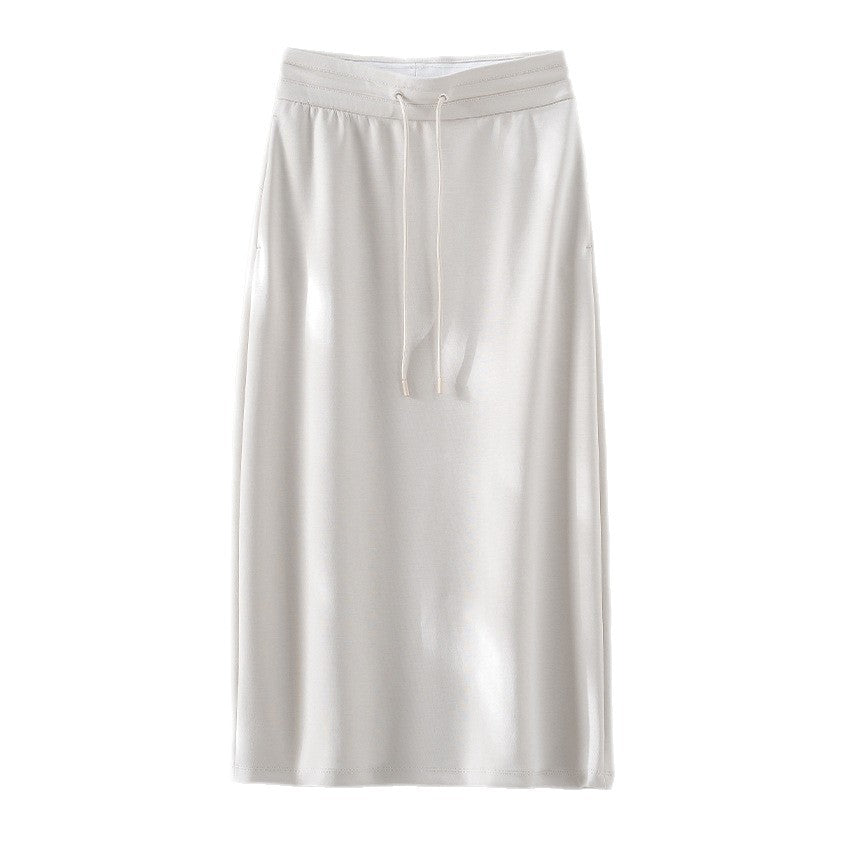Women's Jersey Midi Skirt with Elastic Drawstring Waist and Straight Fit Mune Fashion