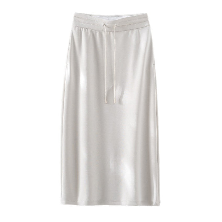 Women's midi skirt made of soft jersey with elastic waistband and drawstring Mune Fashion