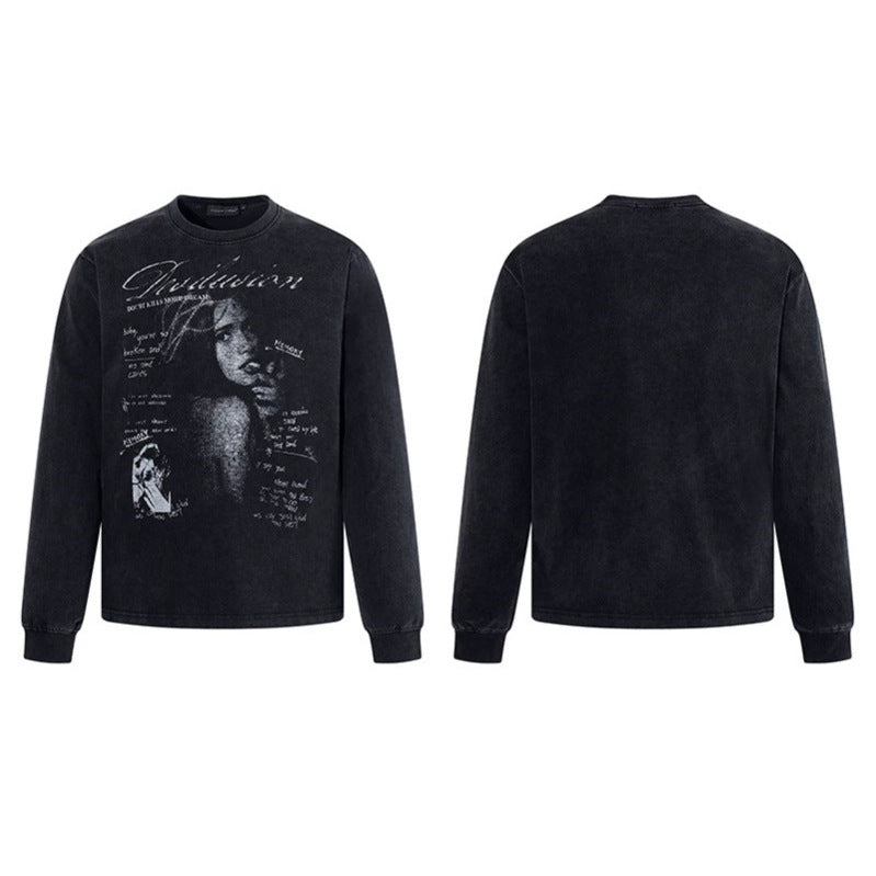 Men's Longsleeve with Vintage Girl Graphic and Used Wash Mune Fashion