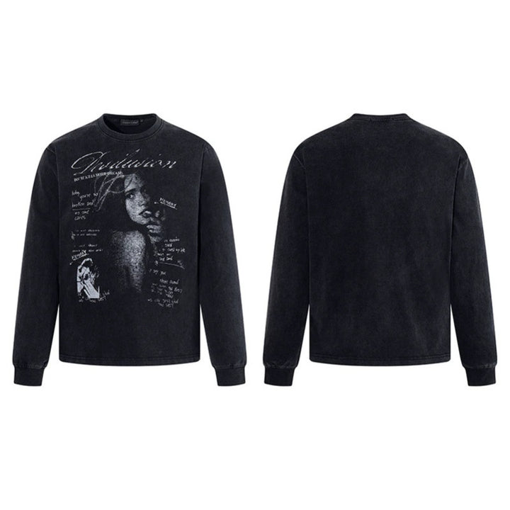 Men's Longsleeve with Vintage Girl Graphic and Used Wash Mune Fashion