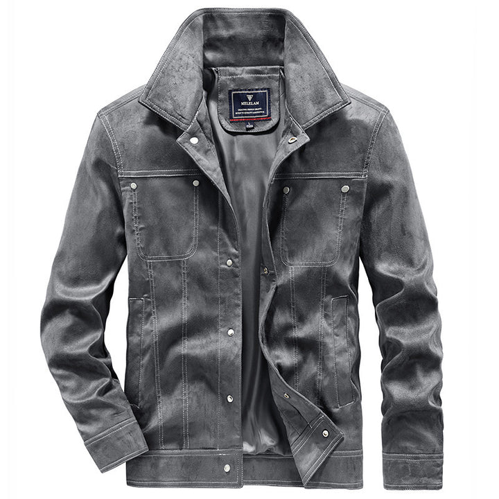 Men's trucker jacket in Western style with contrast stitching and snap button front Mune Fashion