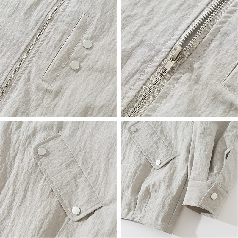 Men's Lightweight Windbreaker with Stand-Up Collar, Raglan Sleeves and Snap Button Pockets Mune Fashion