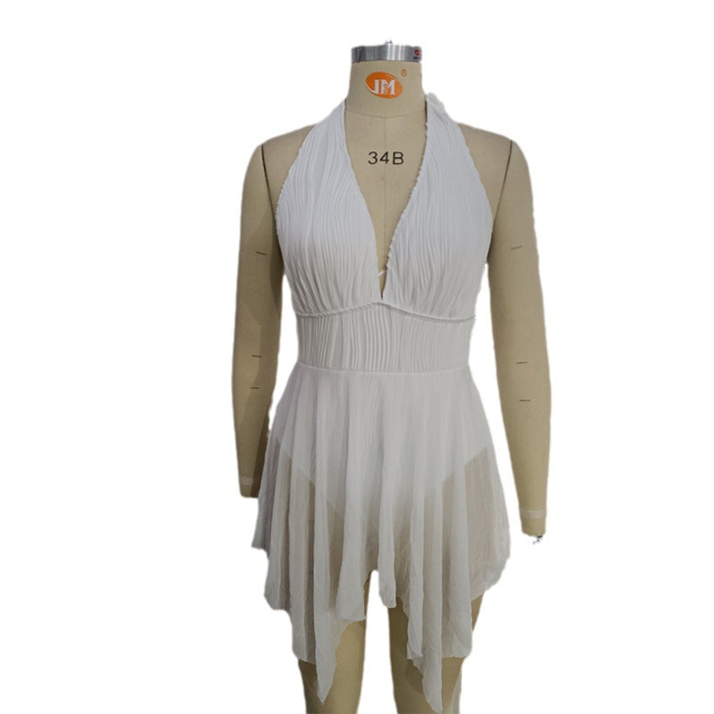 Women's Elegant Wrap Swimsuit with Deep V-Neck and Chiffon Skirt Mune Fashion
