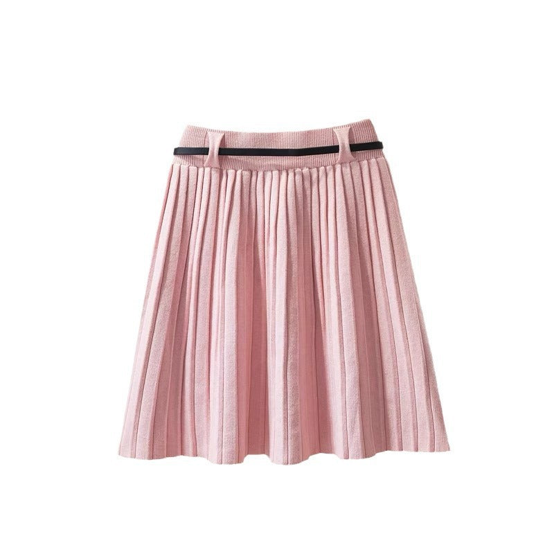 Ladies Pleated Midi Skirt with Decorative Elastic Waistband Mune Fashion