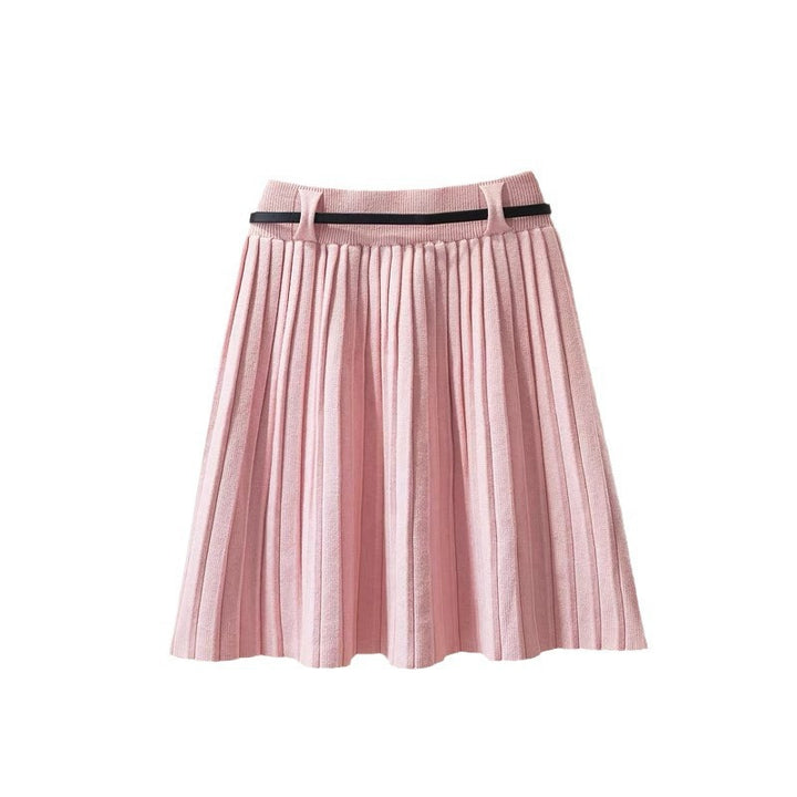 Ladies Pleated Midi Skirt with Decorative Elastic Waistband Mune Fashion
