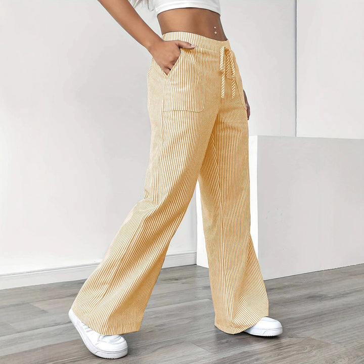 Ladies soft high-waist lounge pants with wide leg drawstring and patch pockets Mune Fashion