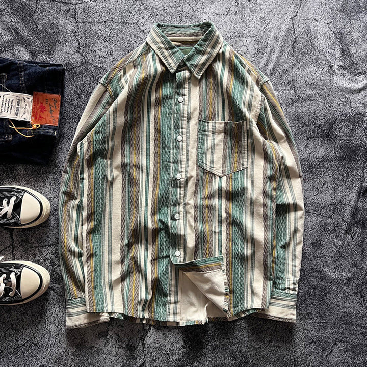 Unisex Oversized striped cotton blend shirt with chest pocket and relaxed fit Mune Fashion