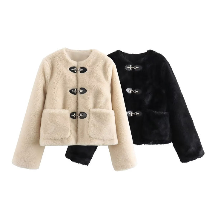 Women's teddy jacket with toggle fastenings and large patch pockets Mune Fashion