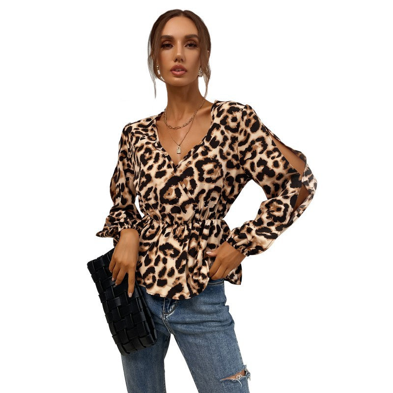 Women's satin blouse with wrap collar, elastic waist, and balloon sleeves Mune Fashion