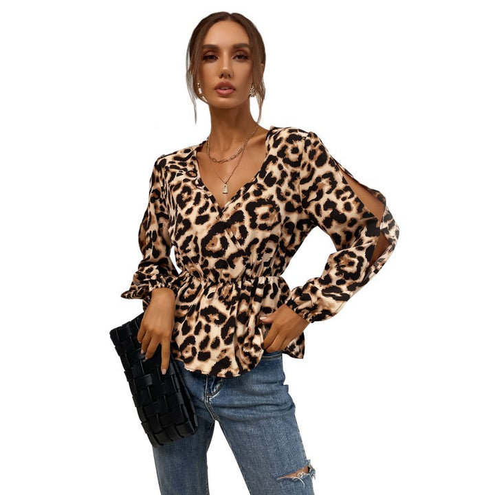 Women's satin blouse with wrap collar, elastic waist, and balloon sleeves Mune Fashion