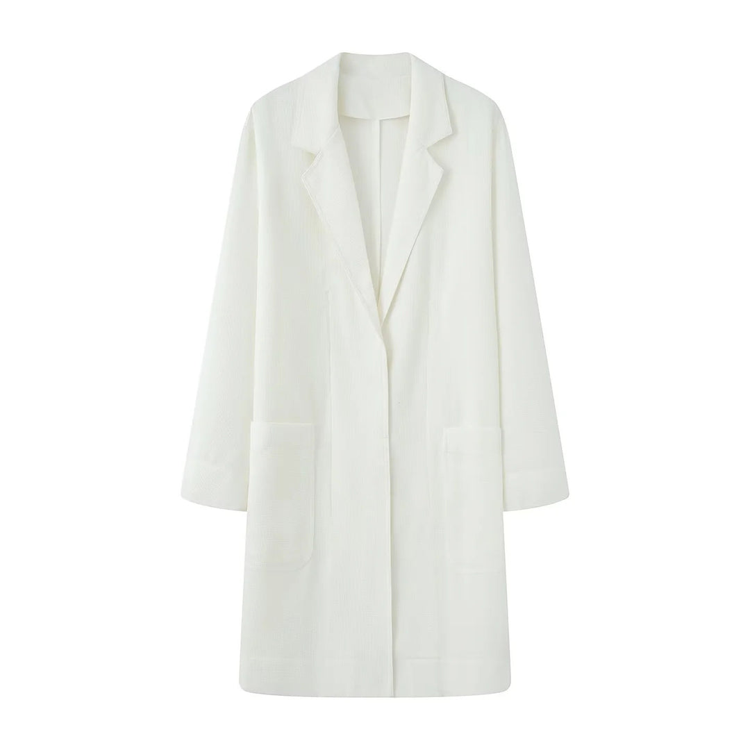Women's longline coat with shawl collar and large patch pockets Mune Fashion