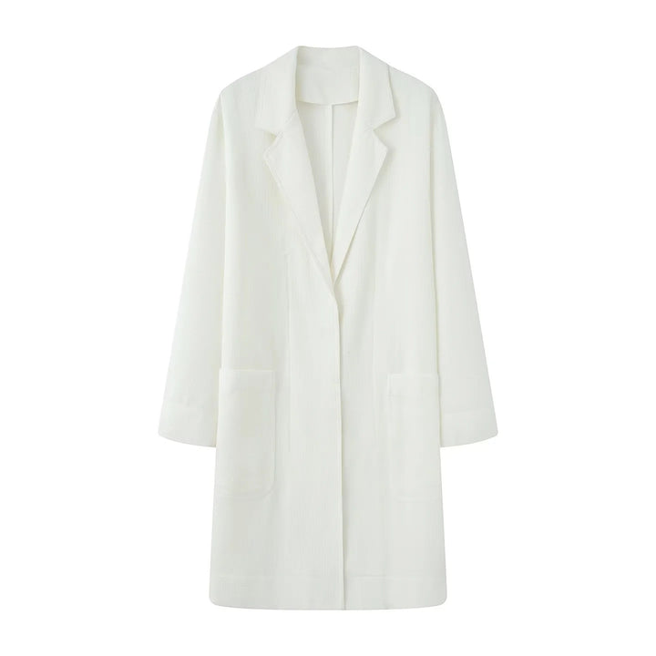 Women's longline coat with shawl collar and large patch pockets Mune Fashion