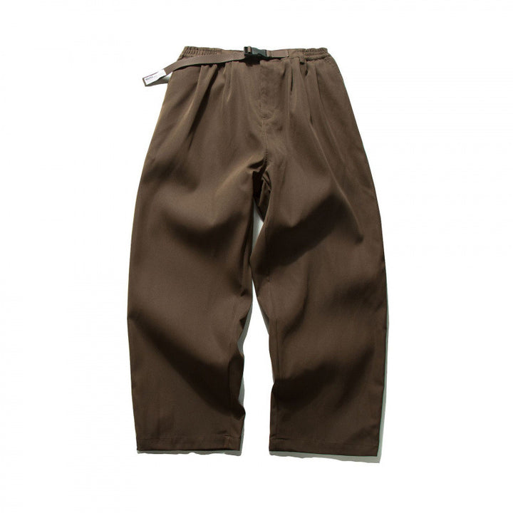 Men's Wide Cut Relaxed Pants with Elastic Waistband, Pleats and Integrated Woven Belt Mune Fashion