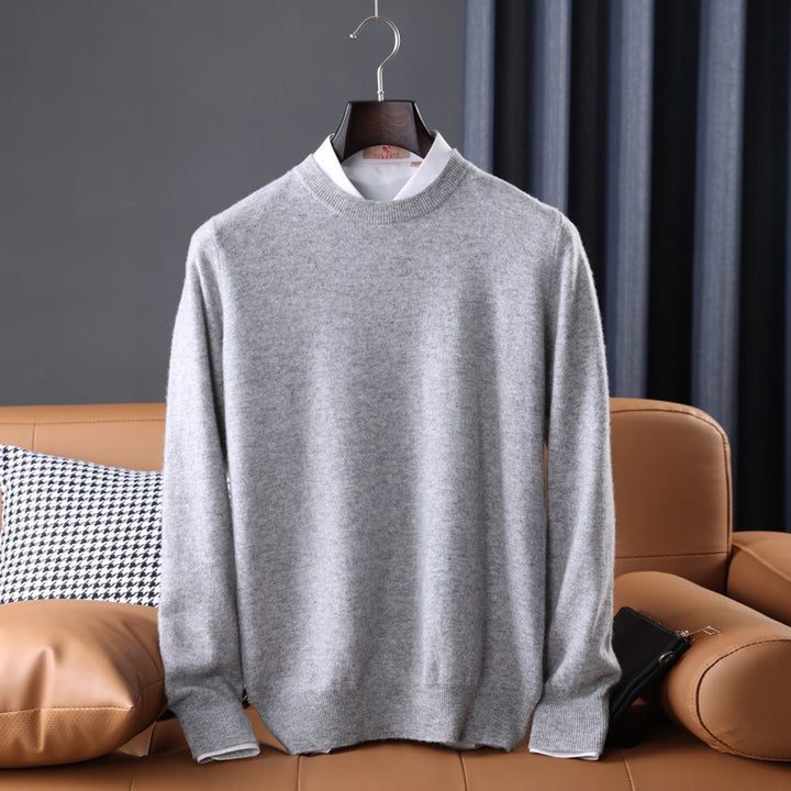 Men's Slim Fit Round Neck Sweater made of fine Cashmere Blend with subtle Rib Edge