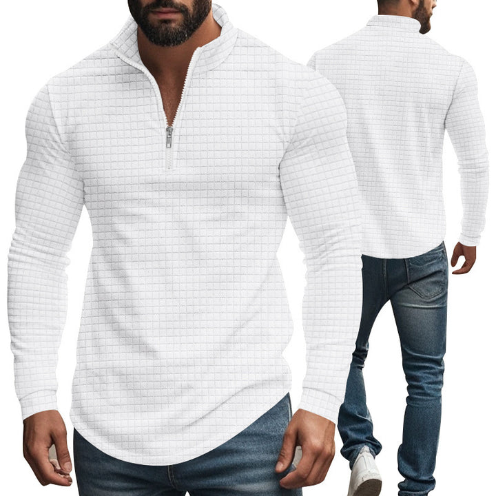 Men's structured grid half-zip pullover with high collar and elastic comfort hem Mune Fashion