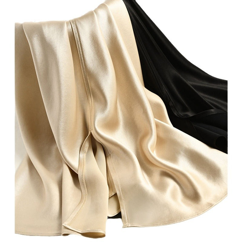 Women Luxurious Satin Midi Skirt with High Slit Mune Fashion
