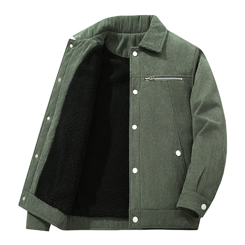 Men's cord trucker jacket with zippered chest pocket and snap front Mune Fashion
