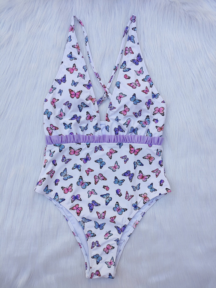Ladies High-Waisted Swimwear with Butterfly Print Mune Fashion
