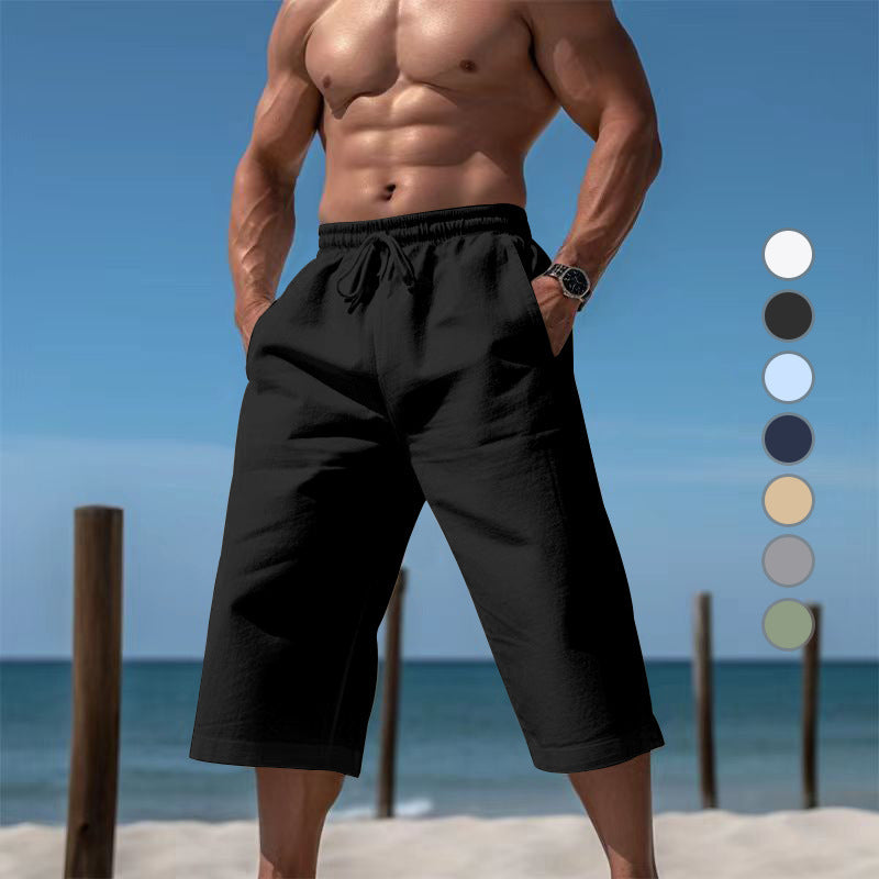 Men's casual knee-length Bermuda shorts with elastic waistband and drawstring Mune Fashion