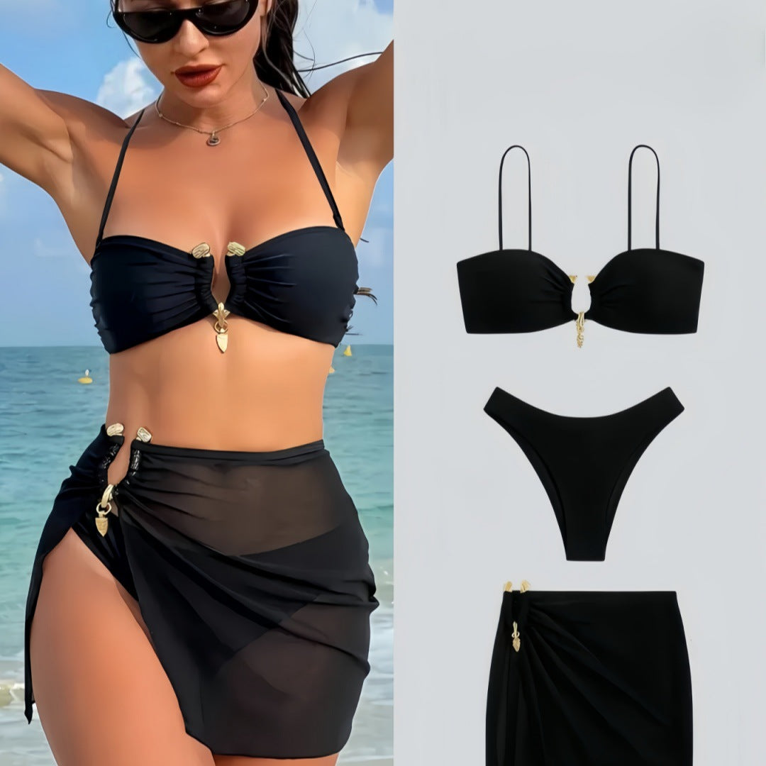 Ladies bandeau bikini set with elegant skirt overlay Mune Fashion