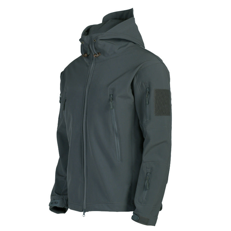 Men's Tactical Softshell Jacket with Hood, Camouflage Pattern and Multiple Zipper Pockets Mune Fashion