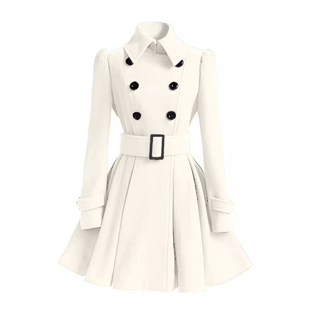 Women's Tailored Double-Breasted A-Line Coat with Tie Belt and Flared Skirt Mune Fashion