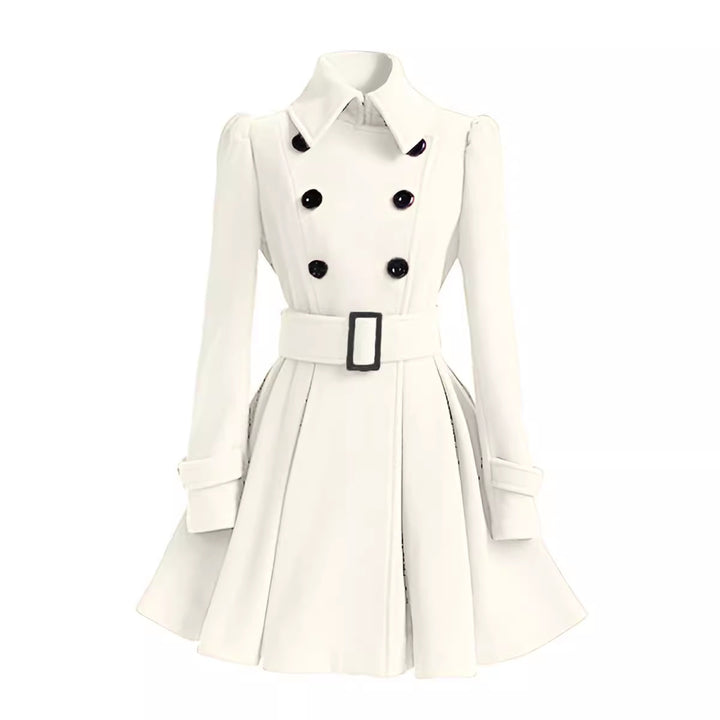 Women's Tailored Double-Breasted A-Line Coat with Tie Belt and Flared Skirt Mune Fashion