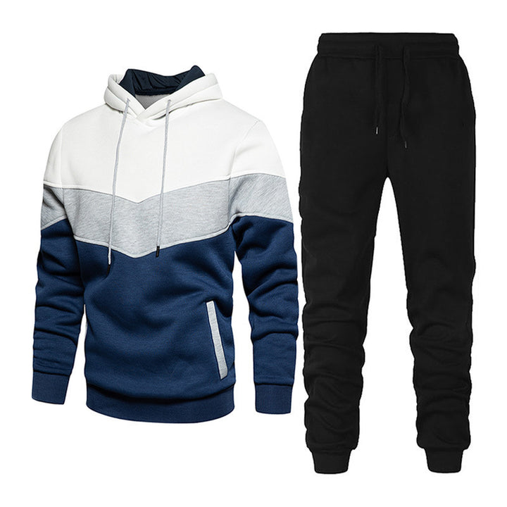 Men's Nano Athleisure Set with Chevron Hood, Fleece-Lined Pullover, and Slim-Fit Jogging Pants Mune Fashion