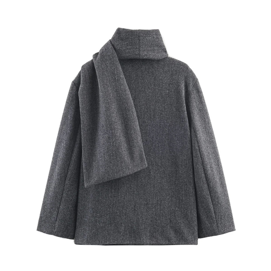 Women nan boxy wool blend jacket with voluminous tube collar and patch front pocket Mune Fashion