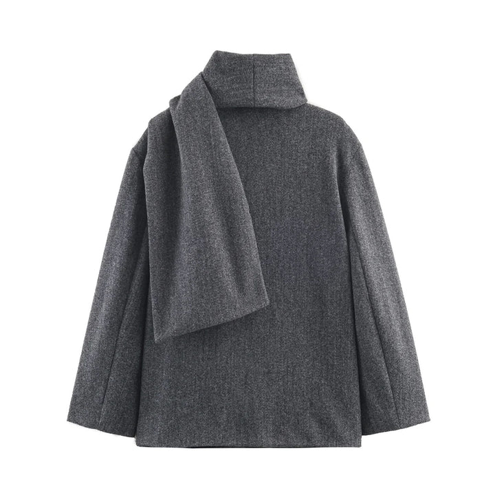 Women nan boxy wool blend jacket with voluminous tube collar and patch front pocket Mune Fashion
