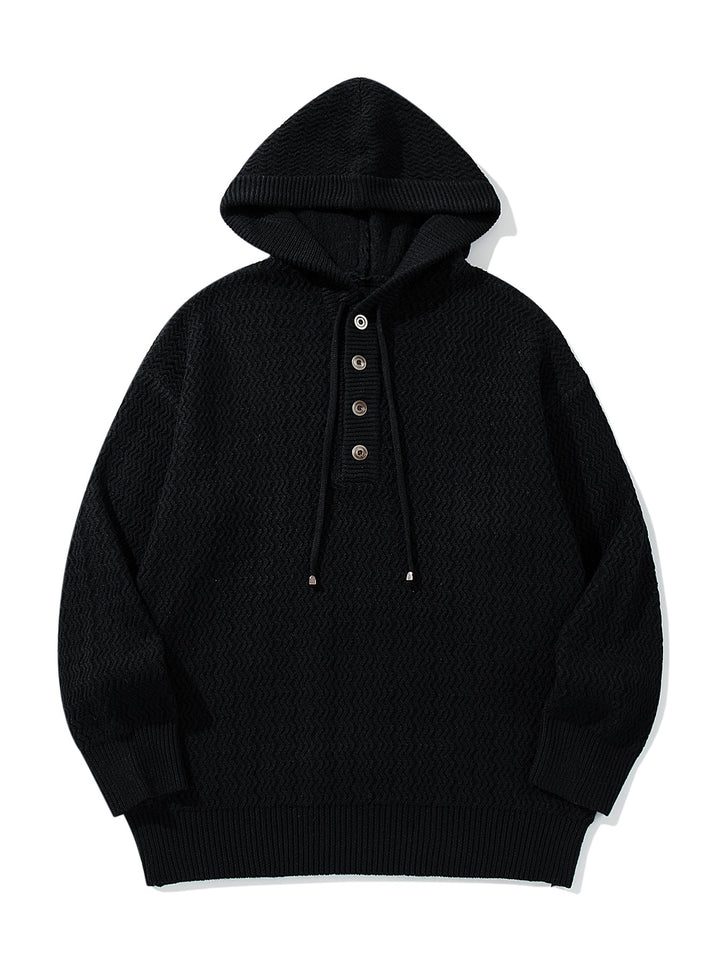 Unisex Structured Hooded Knit Sweater with Henley Button Placket Mune Fashion