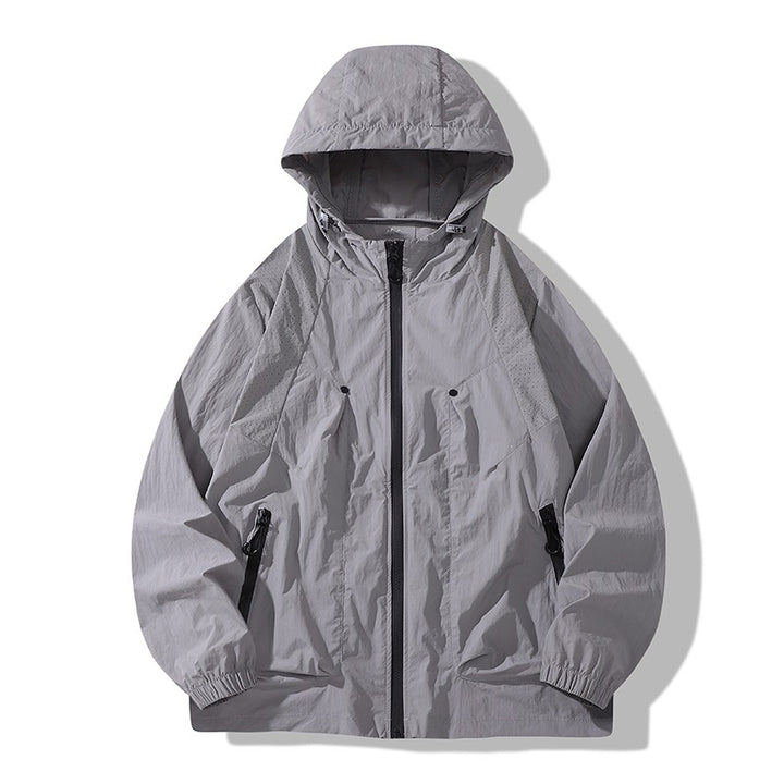 Men's Lightweight Windproof Hooded Ripstop Jacket with Zipper Pockets & Elastic Cuffs Mune Fashion
