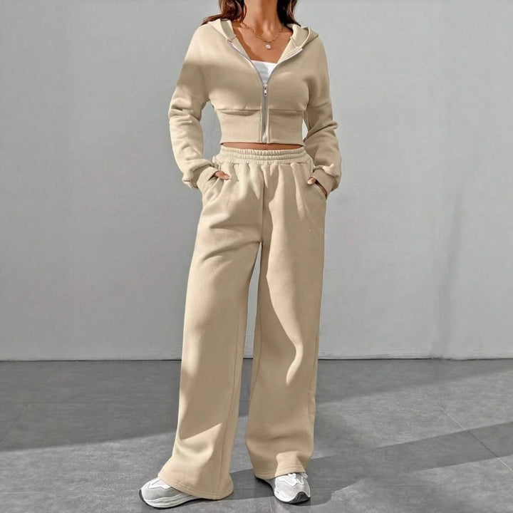 Women's cropped hoodie with zipper and wide high-waist joggers Mune Fashion