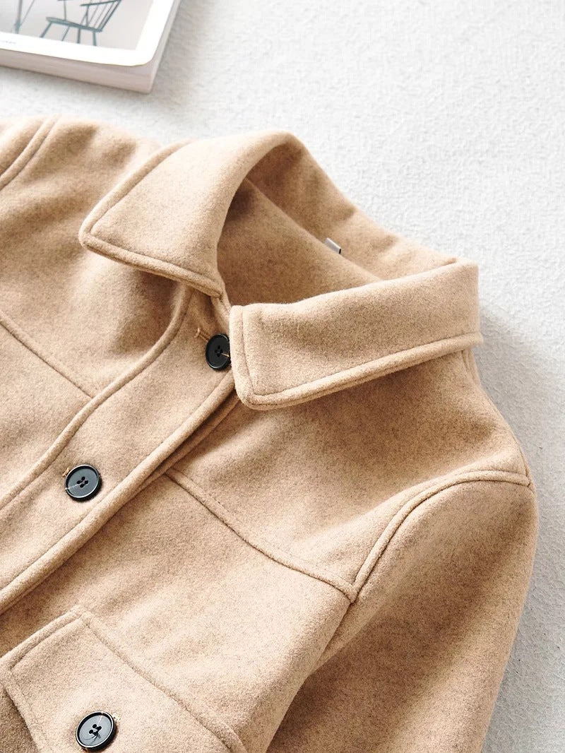Women Short Wool Blend Transition Jacket with Flap Pockets Mune Fashion
