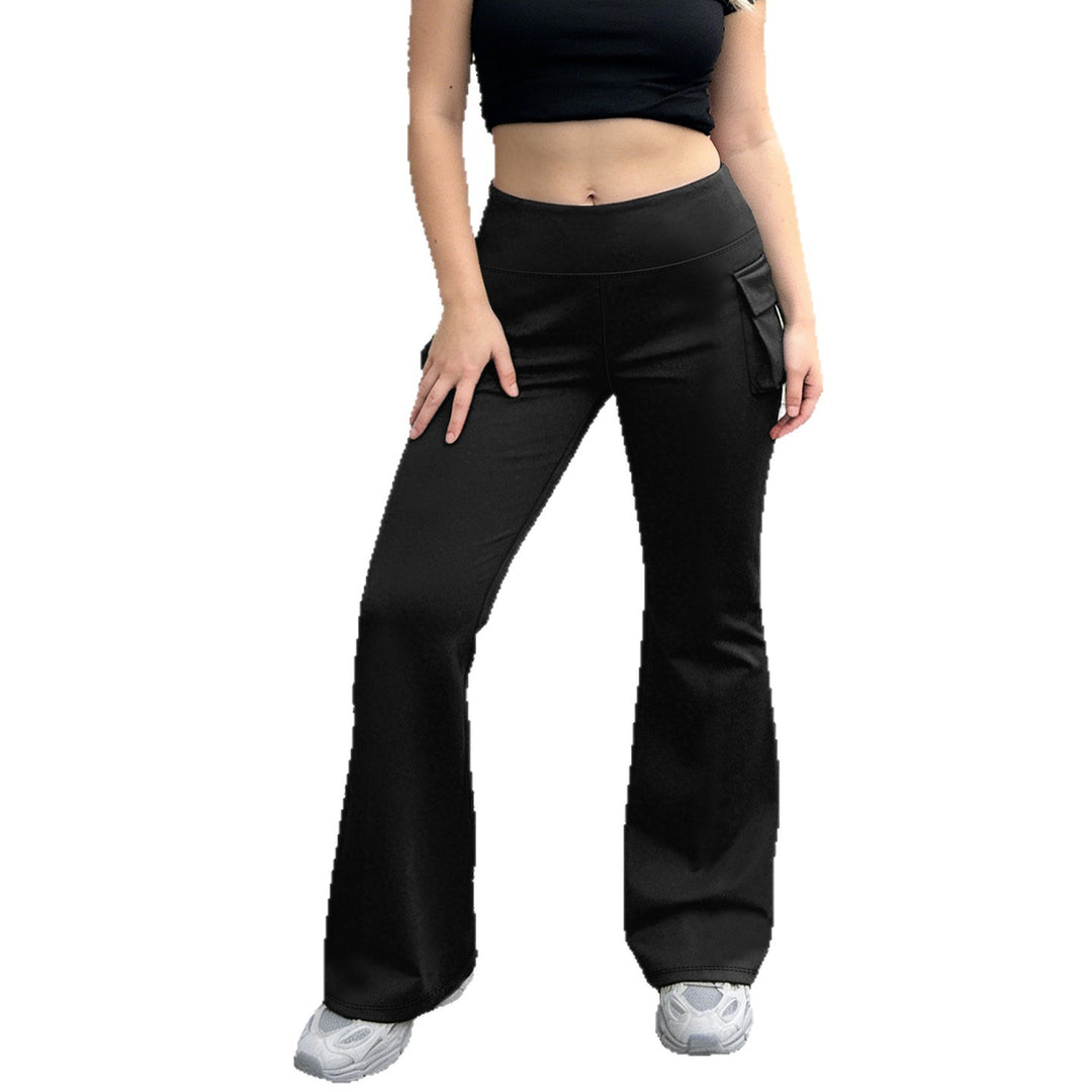 Women Cargo Flared Leggings with High Waist and Patch Pocket Mune Fashion