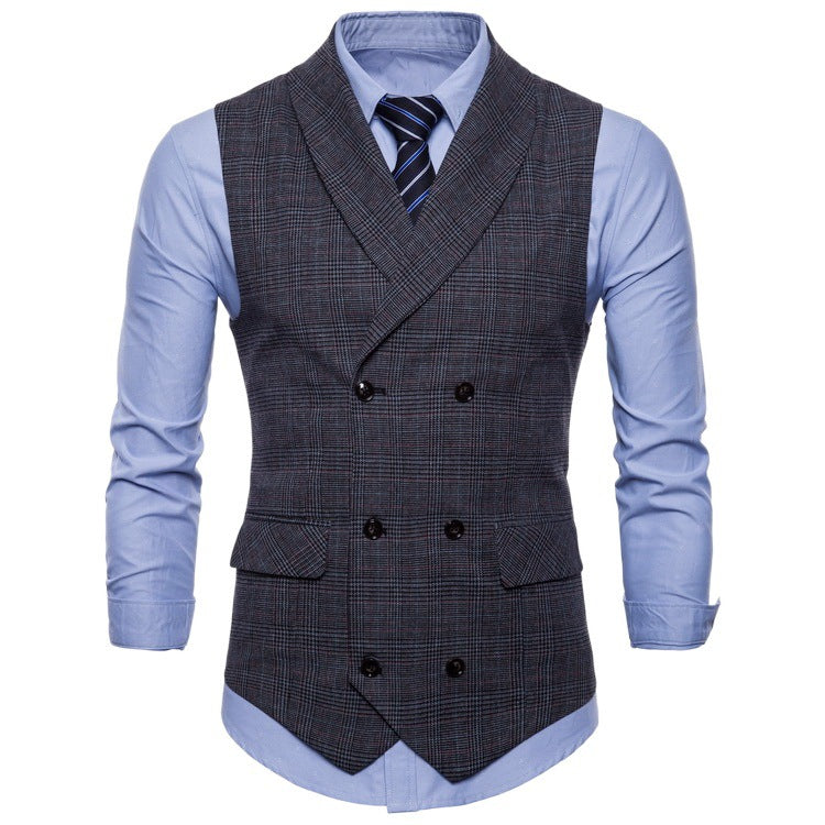Men's tailored double-breasted suit vest in Prince of Wales check Mune Fashion