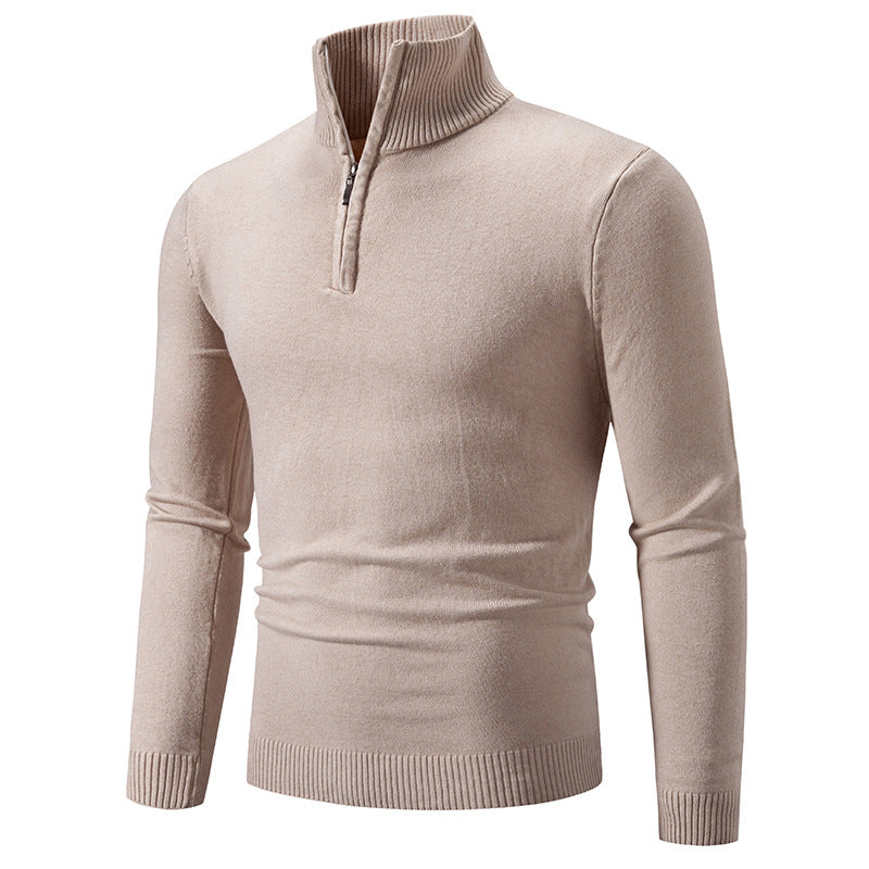 Men's fine knit half-zip pullover with ribbed stand-up collar and slim fit Mune Fashion