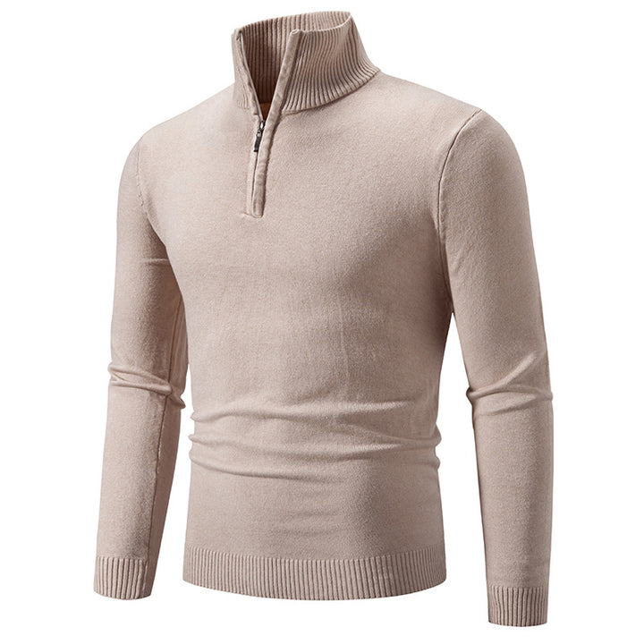 Men's fine knit half-zip pullover with ribbed stand-up collar and slim fit Mune Fashion