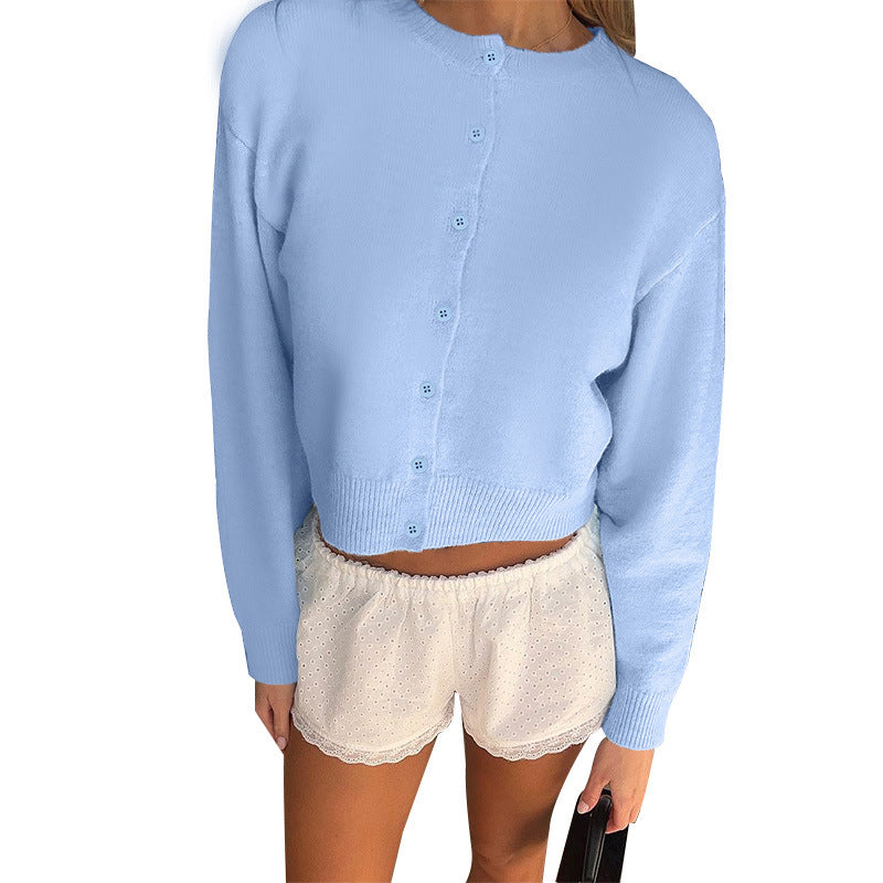 Women Cropped Cardigan made of fine knit with long sleeves and ribbed hem