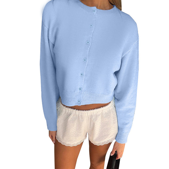 Women Cropped Cardigan made of fine knit with long sleeves and ribbed hem