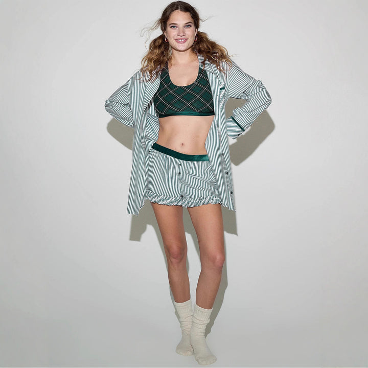 Women's Oversize Shirt Blouse in Striped Look with Chest Pocket and Cuff Turn-ups Mune Fashion